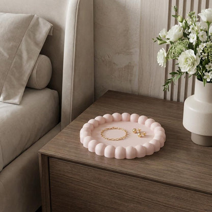 6" Pink And White Resin Marbleized Handmade Round Trinket Tray