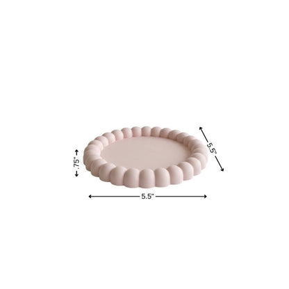 6" Pink And White Resin Marbleized Handmade Round Trinket Tray