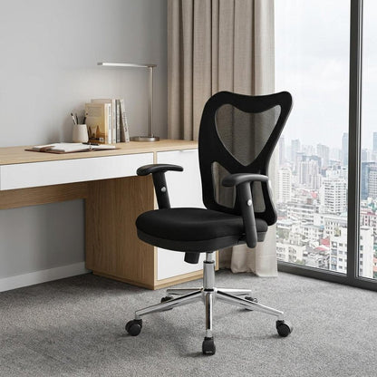Black And Silver Adjustable Height Swivel Rolling Office Chair HomeRoots