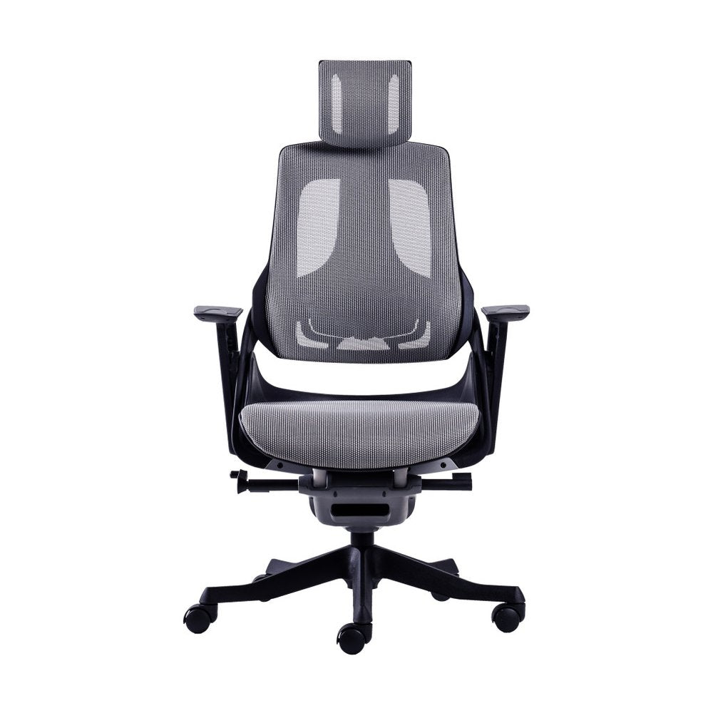 Gray And Black Adjustable Height Swivel Rolling Executive Office Chair — view 2