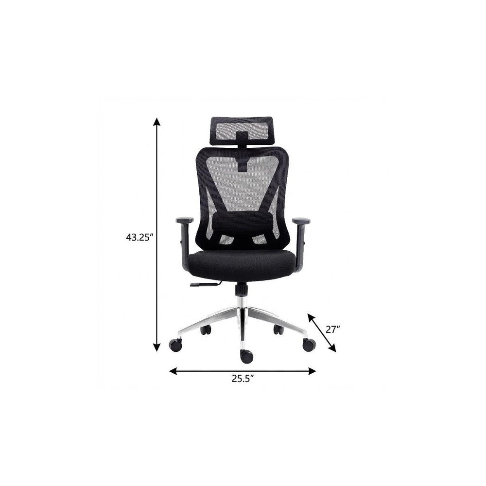 Black And Silver Adjustable Height Swivel Rolling Office Chair HomeRoots