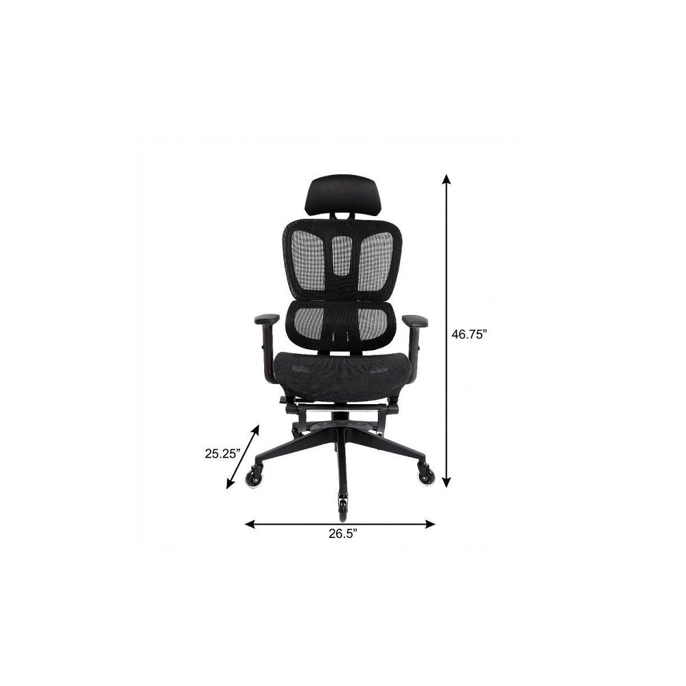 Black Adjustable Height Swivel Rolling Office Chair With Footrest HomeRoots