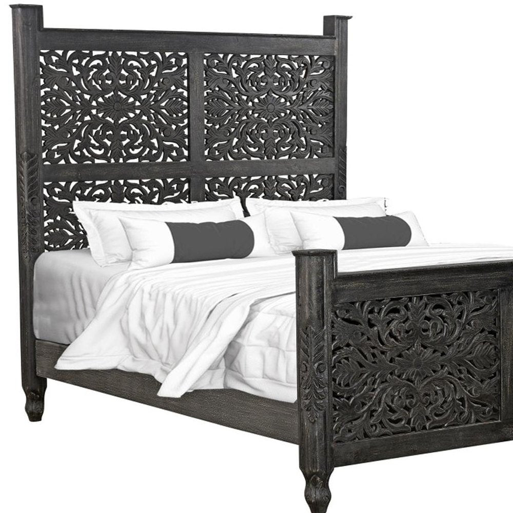 Five Piec Black Solid Wood Bedroom Set With Mirror — view 4