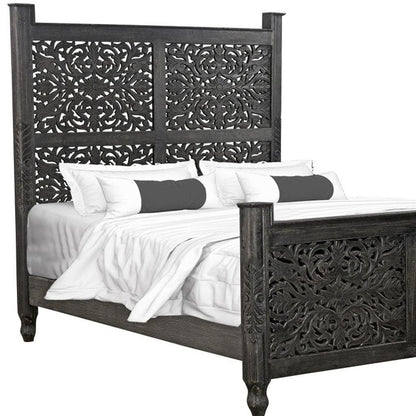 Five Piec Black Solid Wood Bedroom Set With Mirror HomeRoots