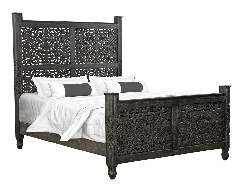 Five Piec Black Solid Wood Bedroom Set With Mirror HomeRoots