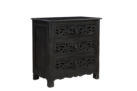 Five Piec Black Solid Wood Bedroom Set With Mirror