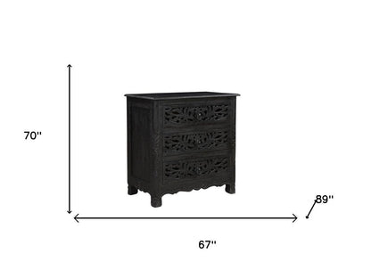 Five Piec Black Solid Wood Bedroom Set With Mirror