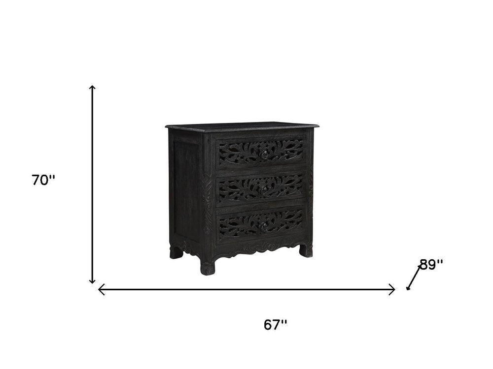 Five Piec Black Solid Wood Bedroom Set With Mirror HomeRoots