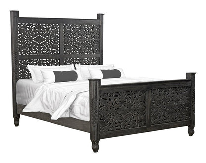 Five Piec Black Solid Wood Bedroom Set With Mirror HomeRoots