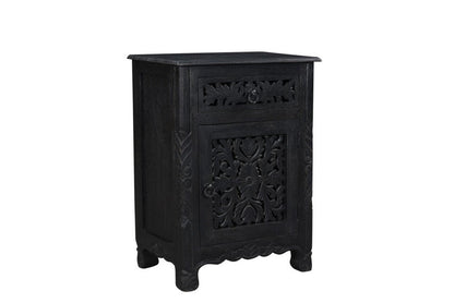 Five Piec Black Solid Wood Bedroom Set With Mirror