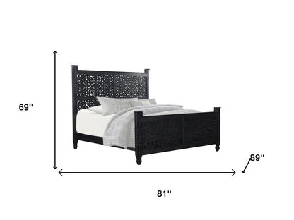 Five Piec Black Solid Wood Bedroom Set With Mirror