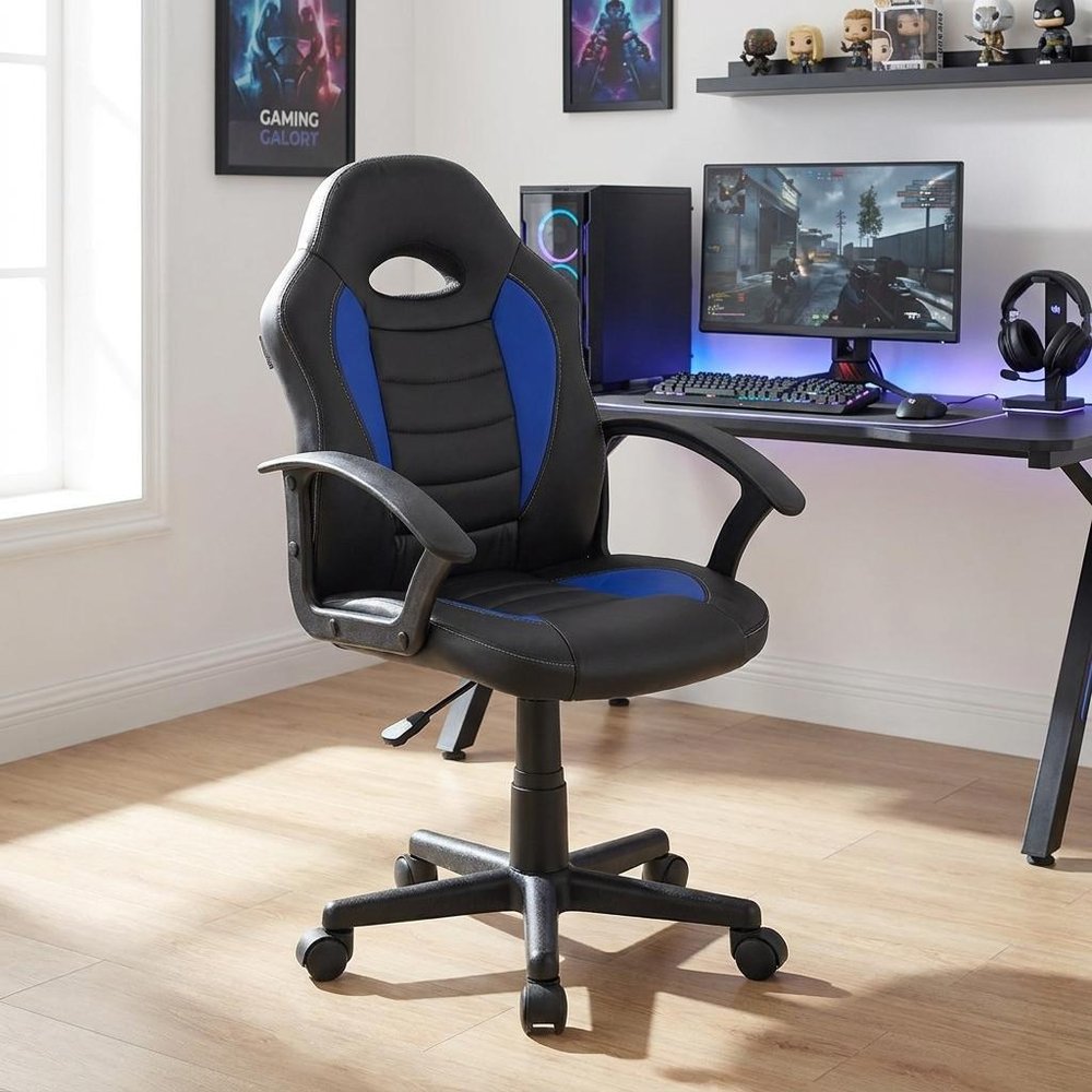 Blue Adjustable Height Swivel Rolling Gaming Chair — view 9