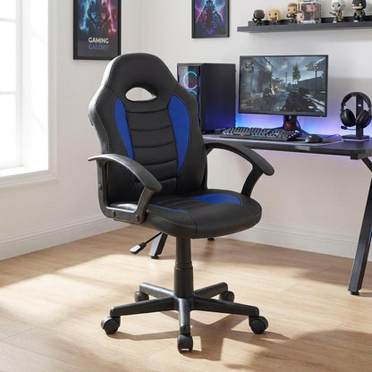 Blue Adjustable Height Swivel Rolling Gaming Chair HomeRoots