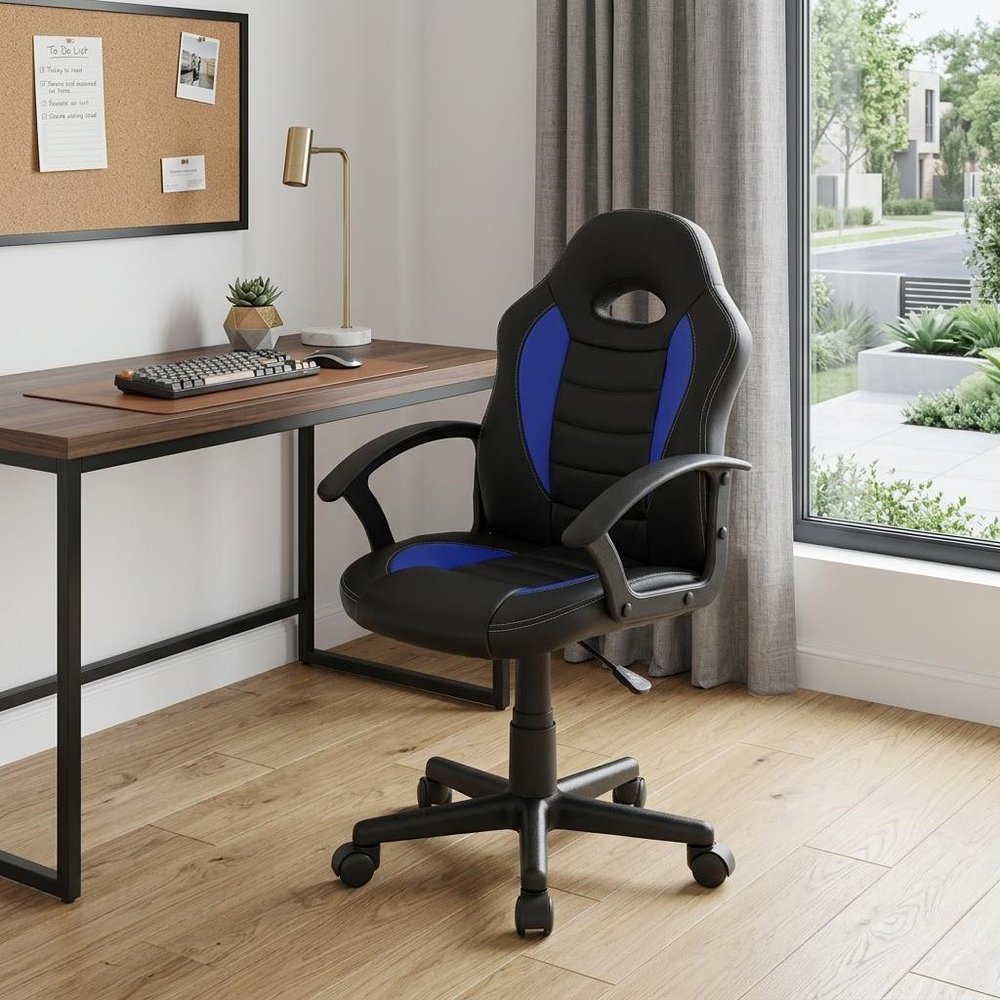Blue Adjustable Height Swivel Rolling Gaming Chair HomeRoots
