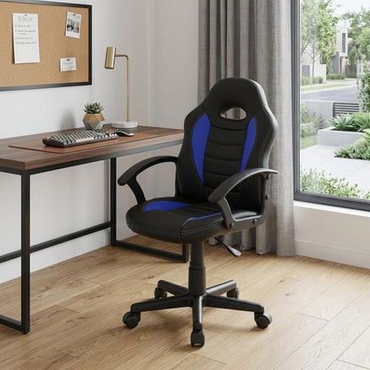 Blue Adjustable Height Swivel Rolling Gaming Chair HomeRoots