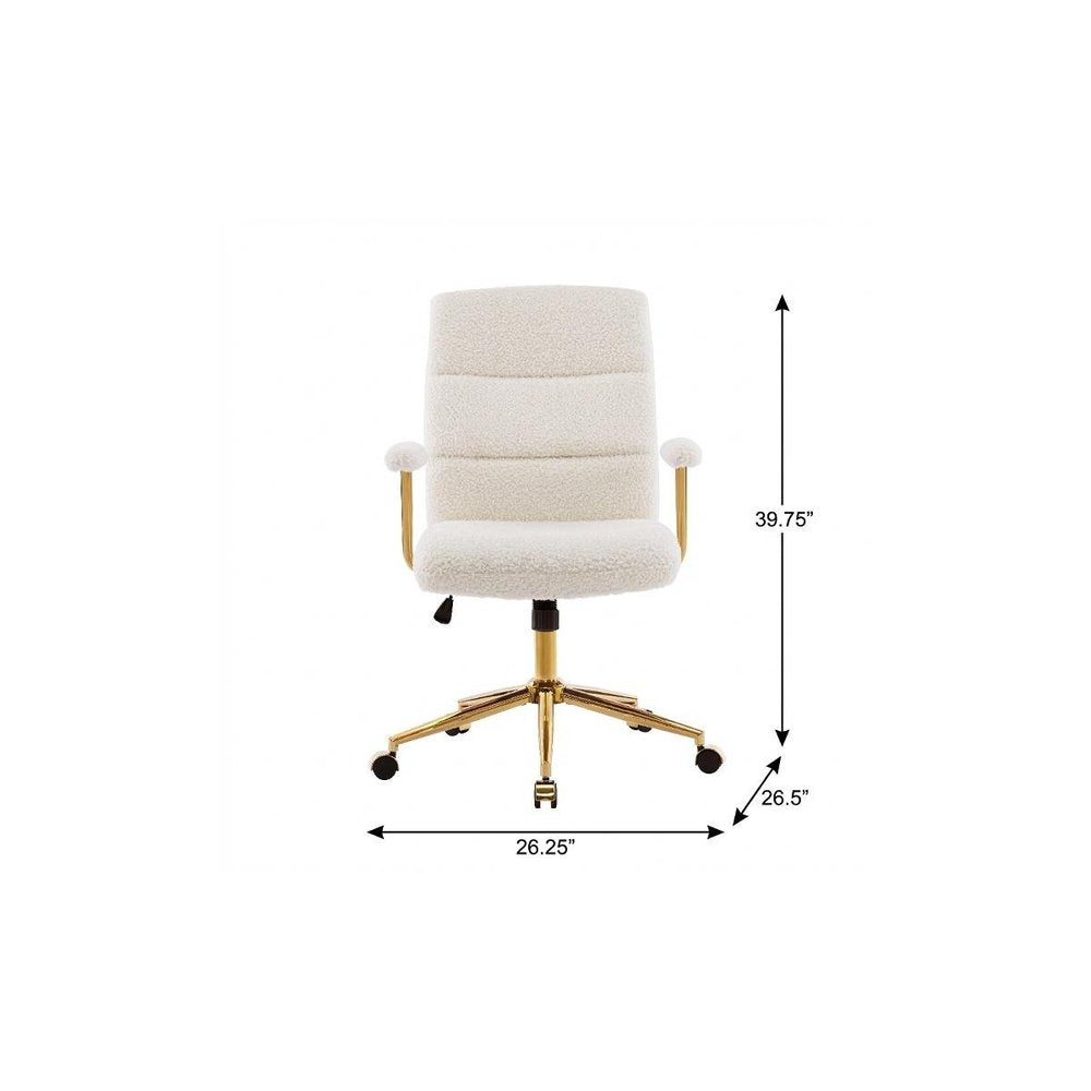 White And Gold Boucle Swivel Rolling Executive Office Chair HomeRoots