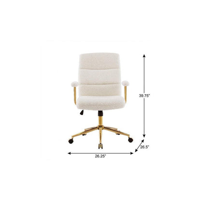 White And Gold Boucle Swivel Rolling Executive Office Chair HomeRoots
