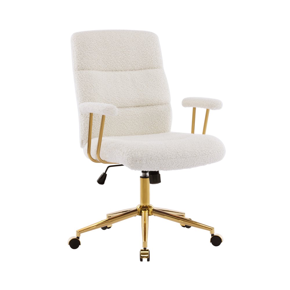 White And Gold Boucle Swivel Rolling Executive Office Chair — view 1