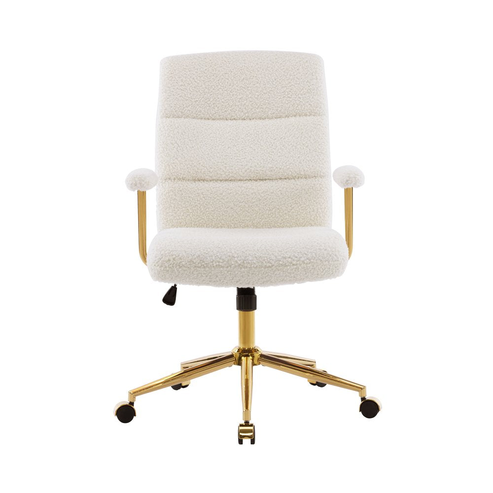 White And Gold Boucle Swivel Rolling Executive Office Chair HomeRoots