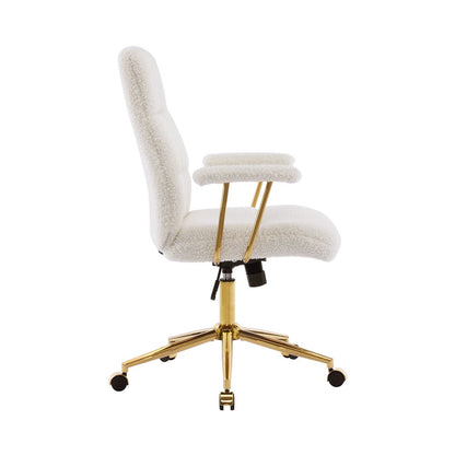 White And Gold Boucle Swivel Rolling Executive Office Chair HomeRoots