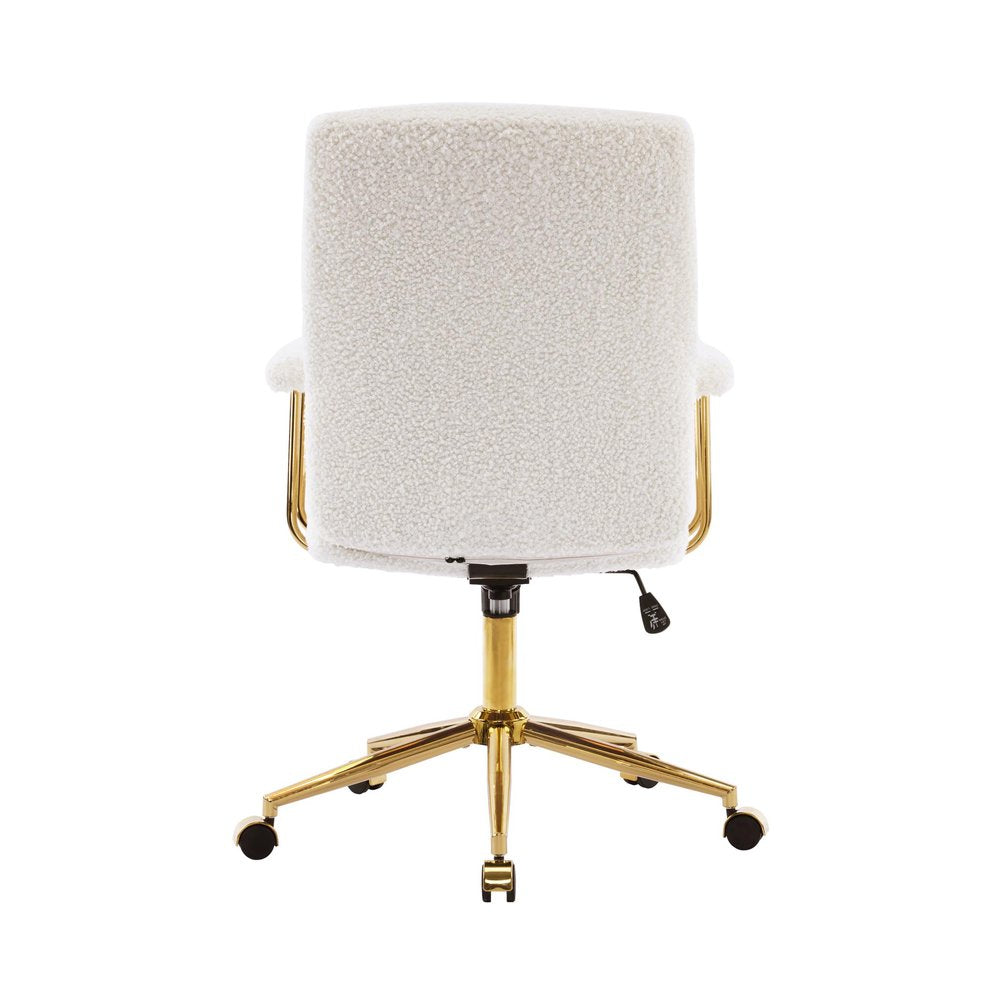 White And Gold Boucle Swivel Rolling Executive Office Chair — view 4