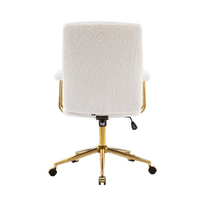 White And Gold Boucle Swivel Rolling Executive Office Chair HomeRoots