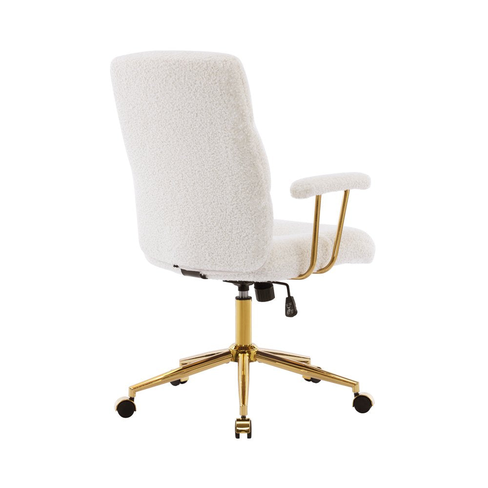 White And Gold Boucle Swivel Rolling Executive Office Chair — view 5