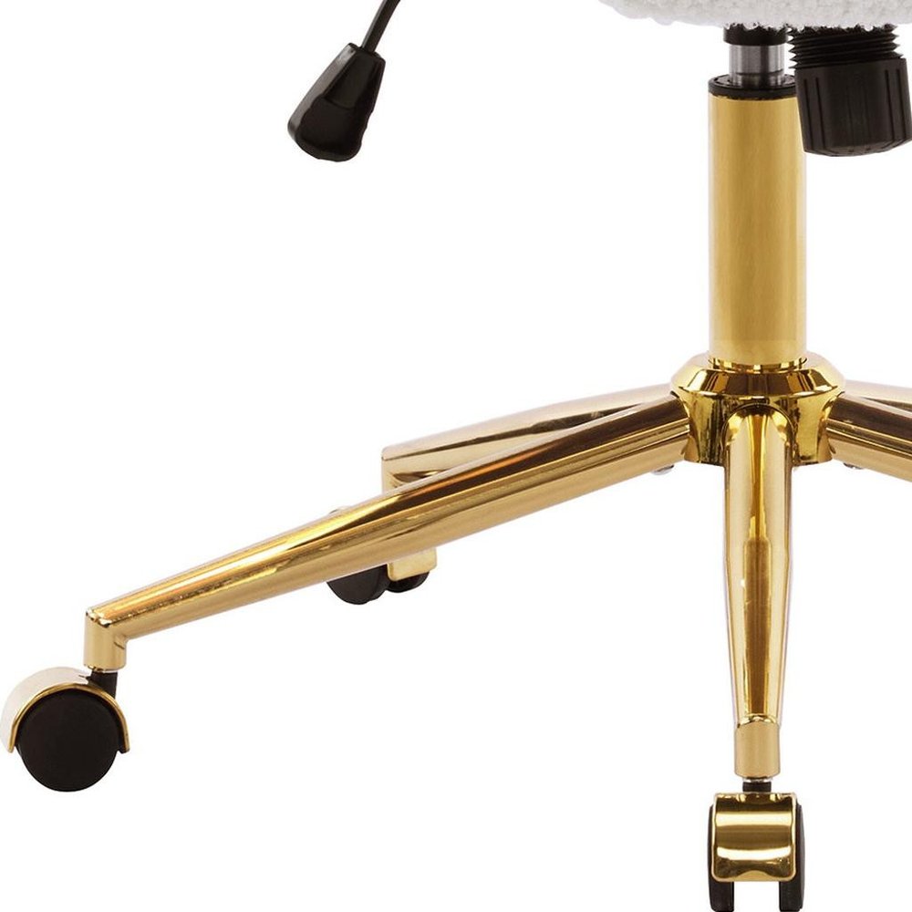 White And Gold Boucle Swivel Rolling Executive Office Chair — view 7