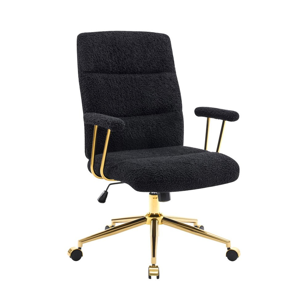 White And Gold Boucle Swivel Rolling Executive Office Chair HomeRoots