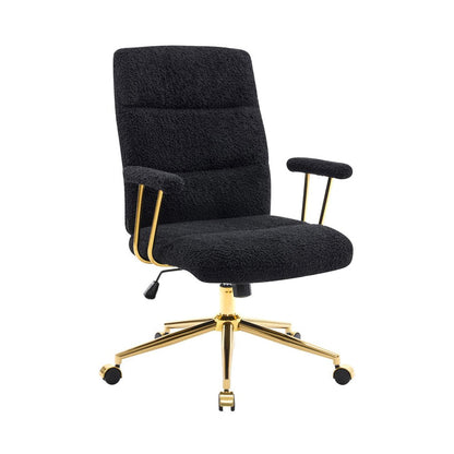 White And Gold Boucle Swivel Rolling Executive Office Chair HomeRoots