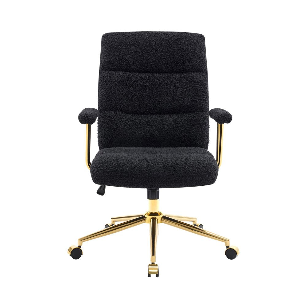White And Gold Boucle Swivel Rolling Executive Office Chair — view 10