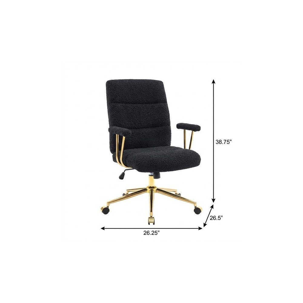 White And Gold Boucle Swivel Rolling Executive Office Chair HomeRoots