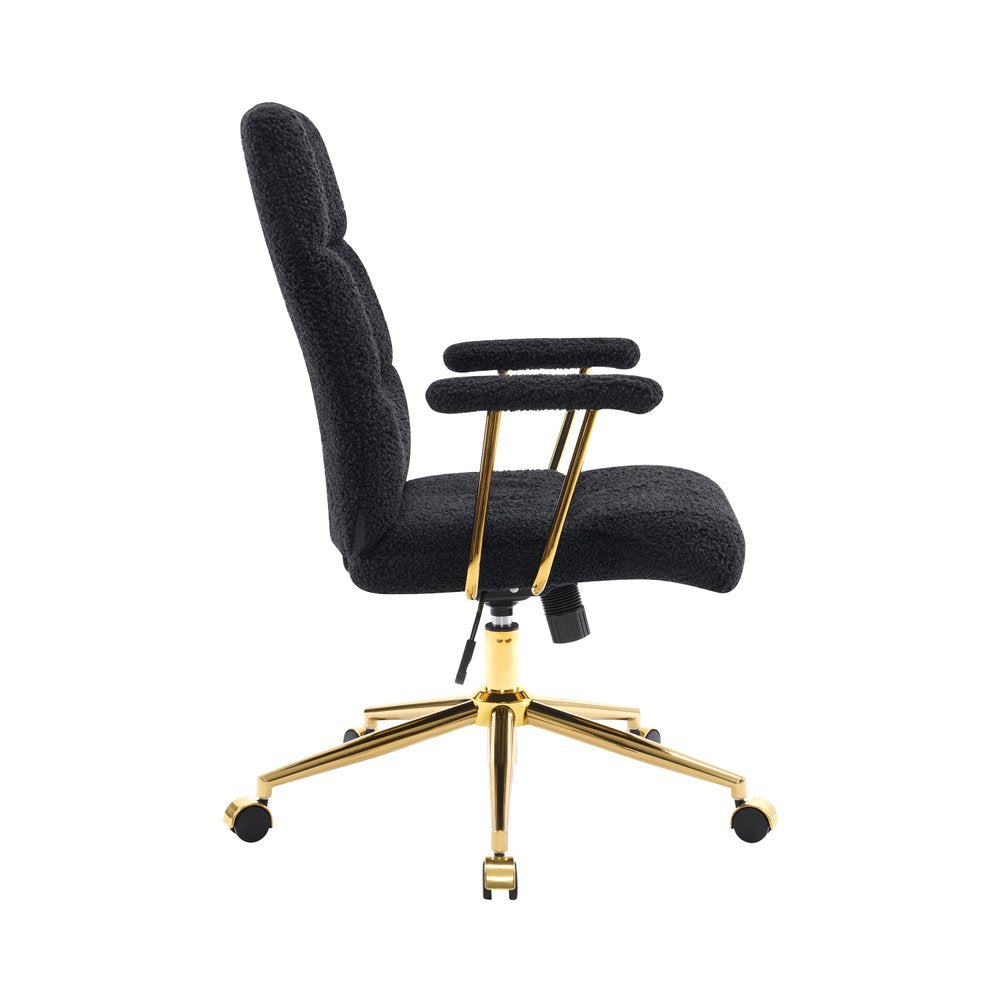 White And Gold Boucle Swivel Rolling Executive Office Chair HomeRoots