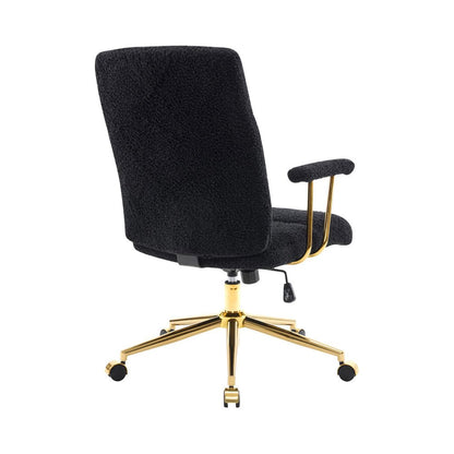 White And Gold Boucle Swivel Rolling Executive Office Chair HomeRoots
