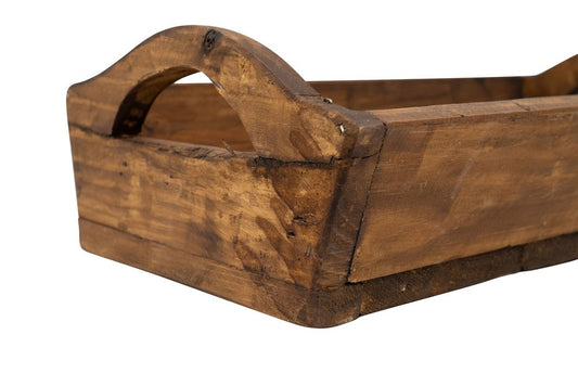 20" Dark Brown Reclaimed Wood Handmade Serving Tray With Handles
