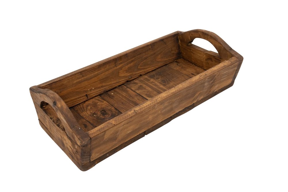 20" Brown Reclaimed Wood Handmade Serving Tray With Handles — view 2