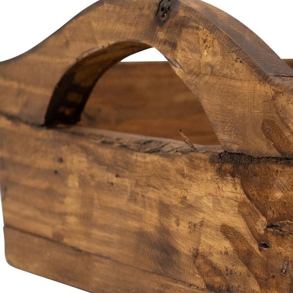20" Brown Reclaimed Wood Handmade Serving Tray With Handles — view 5