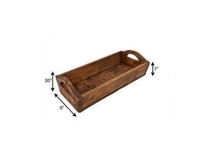 20" Brown Reclaimed Wood Handmade Serving Tray With Handles HomeRoots