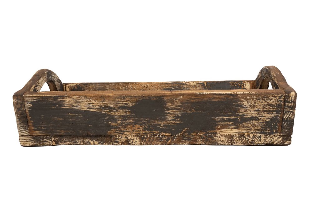 20" Brown Reclaimed Wood Handmade Serving Tray With Handles — view 9