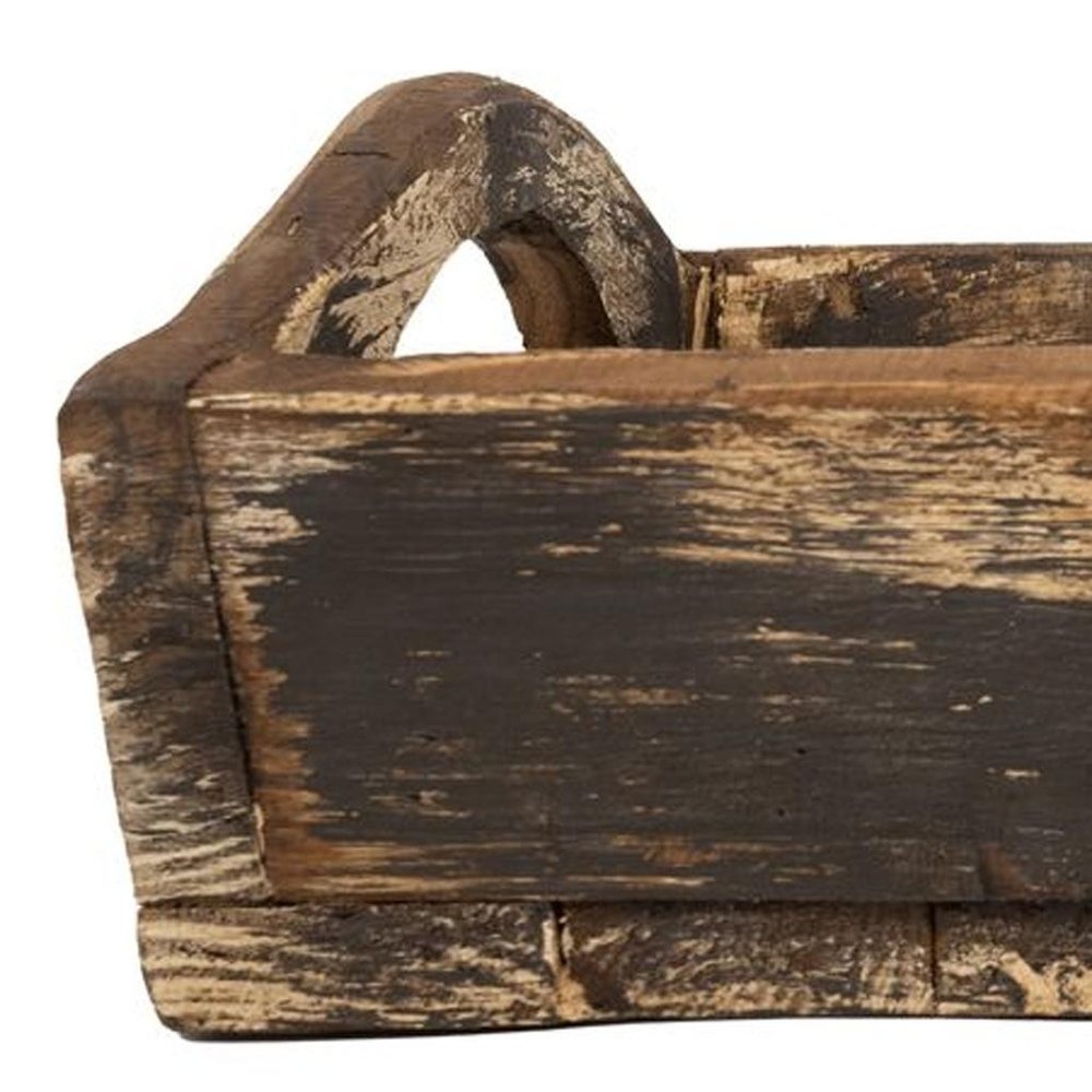 20" Brown Reclaimed Wood Handmade Serving Tray With Handles — view 12