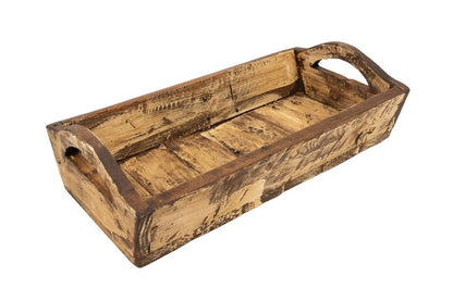 20" Brown Reclaimed Wood Handmade Serving Tray With Handles HomeRoots
