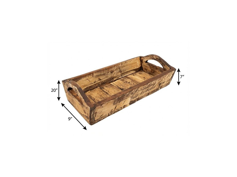 20" Brown Reclaimed Wood Handmade Serving Tray With Handles — view 19