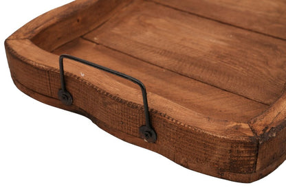 20" Brown Solid Wood Handmade Scalloped Serving Tray With Handles HomeRoots