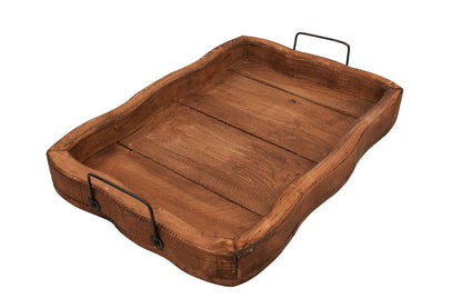 20" Brown Solid Wood Handmade Scalloped Serving Tray With Handles HomeRoots