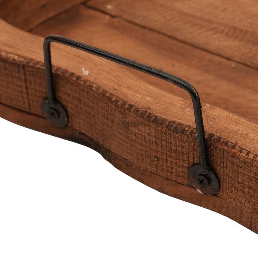 20" Brown Solid Wood Handmade Scalloped Serving Tray With Handles — view 5