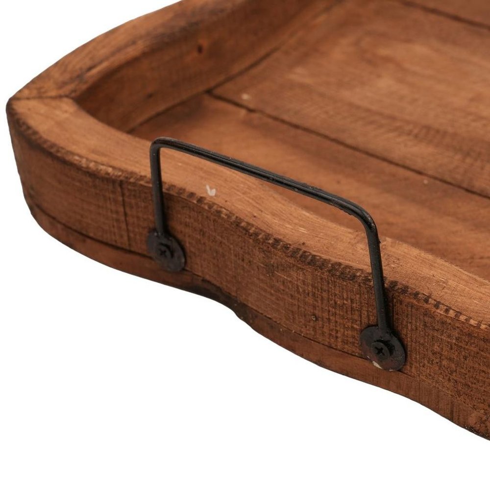 20" Brown Solid Wood Handmade Scalloped Serving Tray With Handles — view 4