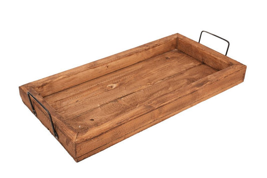 21" Natural And Turquoise Solid Wood Handmade Serving Tray With Handles