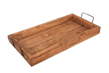 21" Natural Solid Wood Handmade Serving Tray With Handles HomeRoots