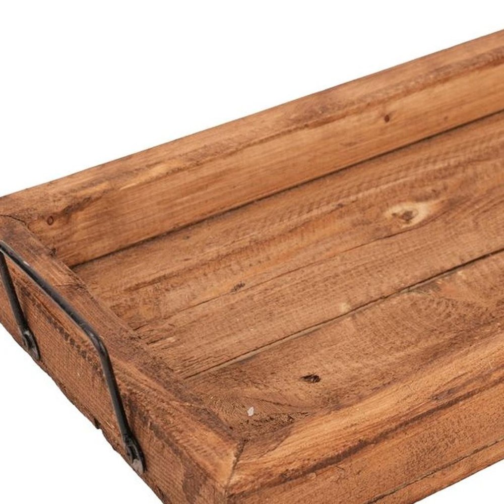 21" Natural And Turquoise Solid Wood Handmade Serving Tray With Handles