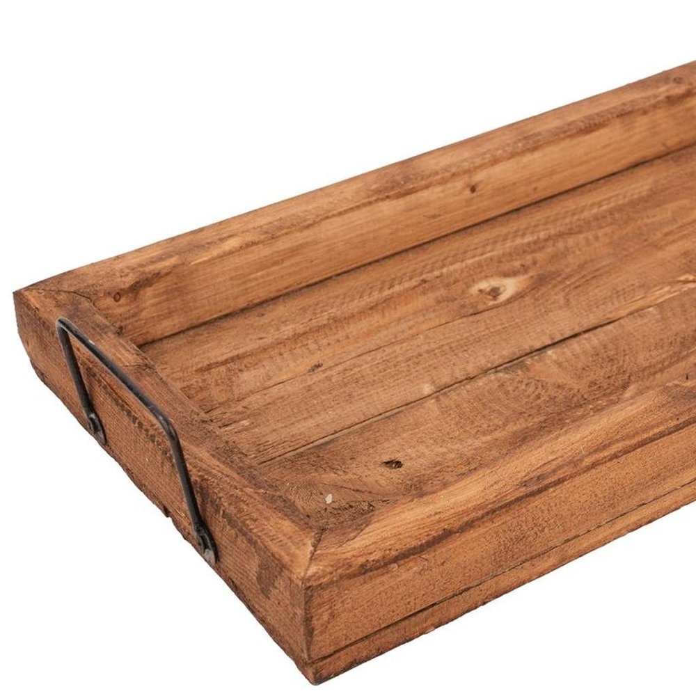 21" Natural And Turquoise Solid Wood Handmade Serving Tray With Handles